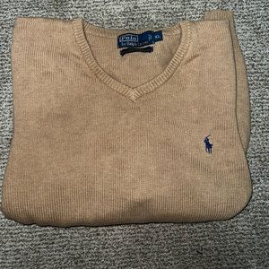 Polo by Ralph Lauren V-Neck knitted cotton sweater. Beige. Size XL